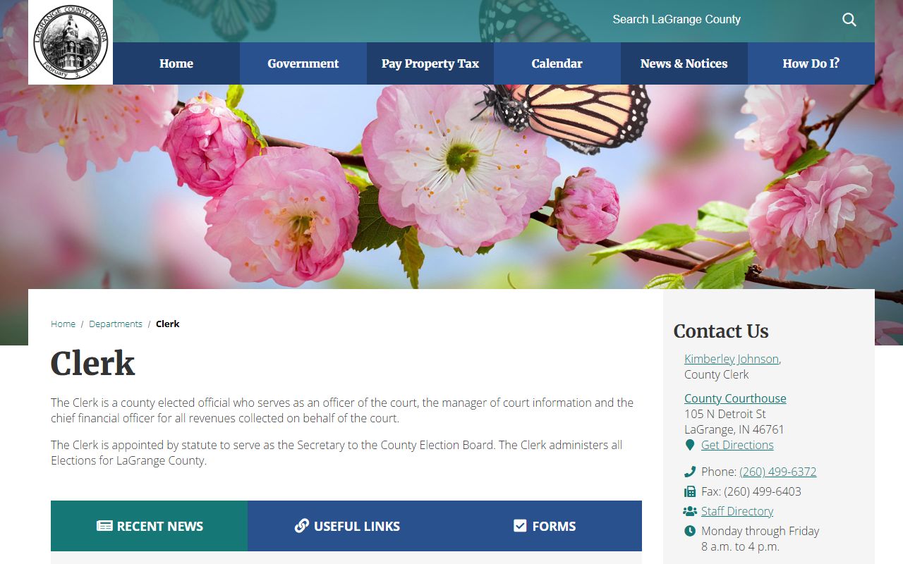 LaGrange County Clerk records office page