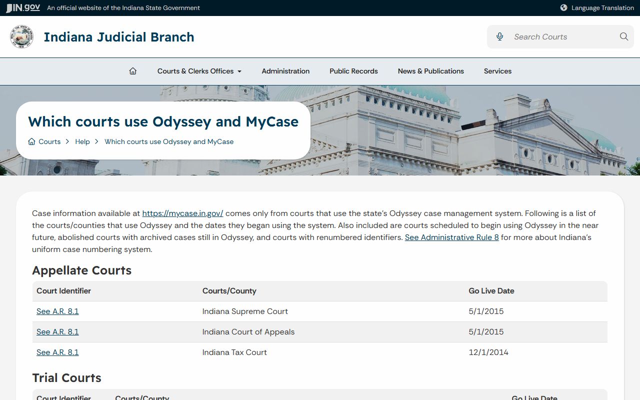LaGrange County court records Odyssey courts list