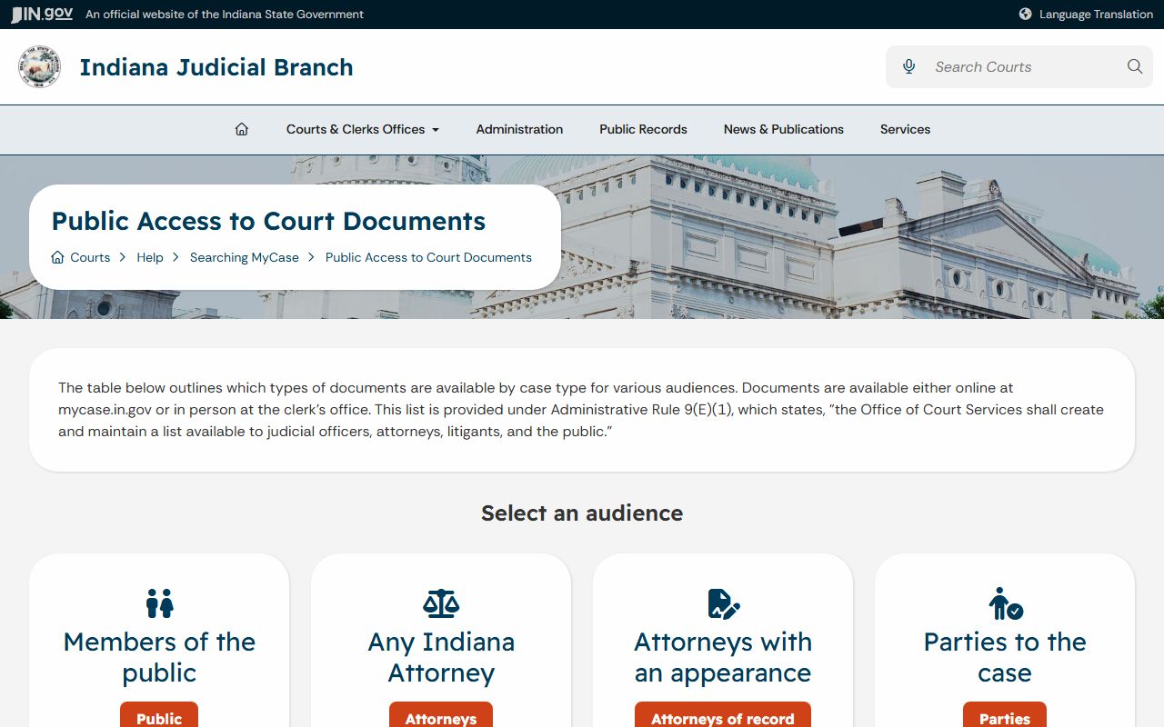 LaGrange County court records public access document chart