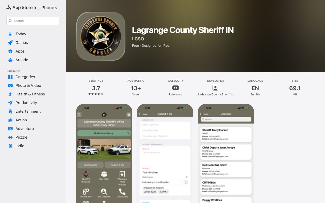 LaGrange County arrest records sheriff iOS app listing