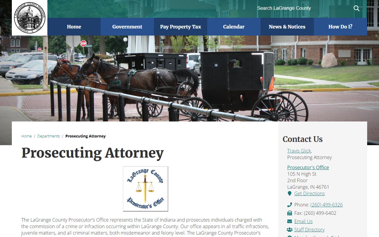 LaGrange County criminal court records Prosecuting Attorney page