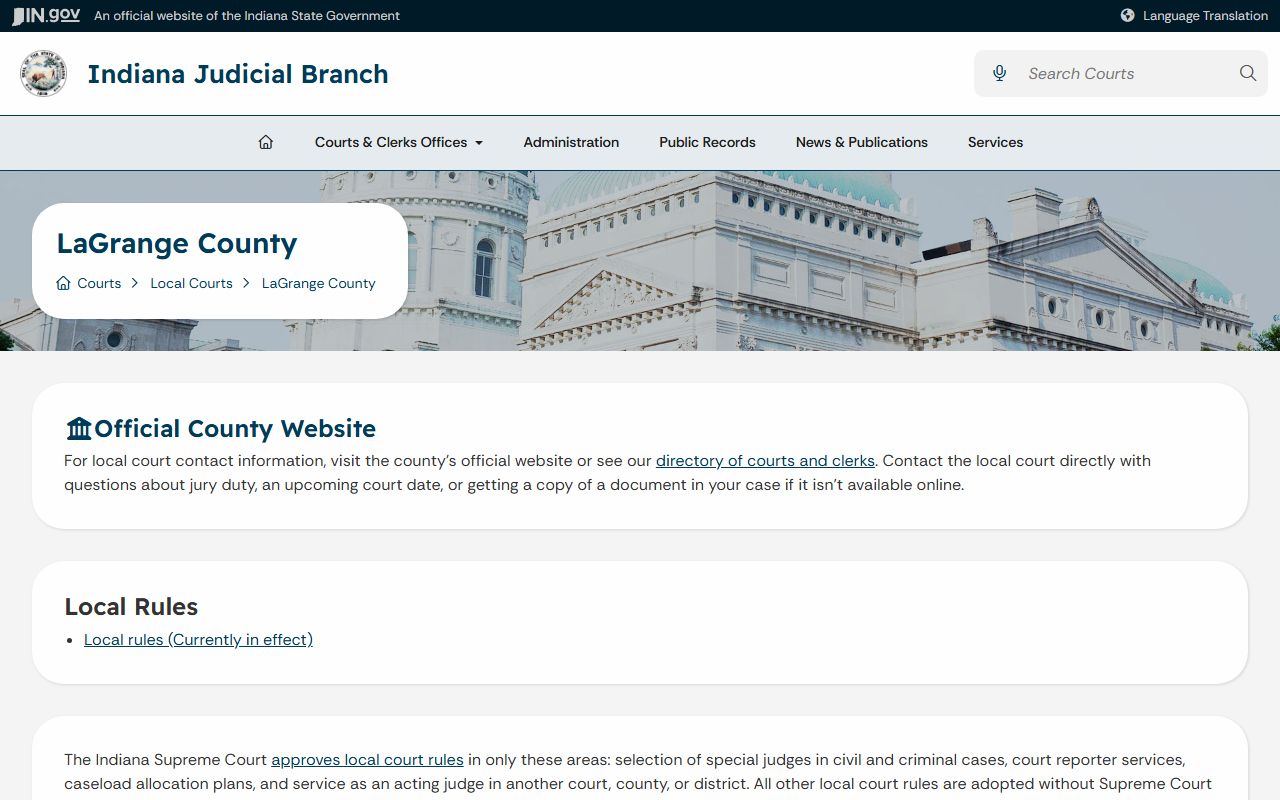 LaGrange County Circuit Court Superior Court state court page