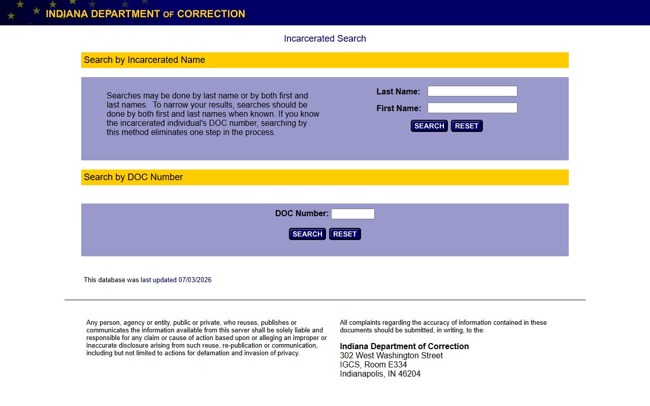 LaGrange County inmate search IDOC offender locator