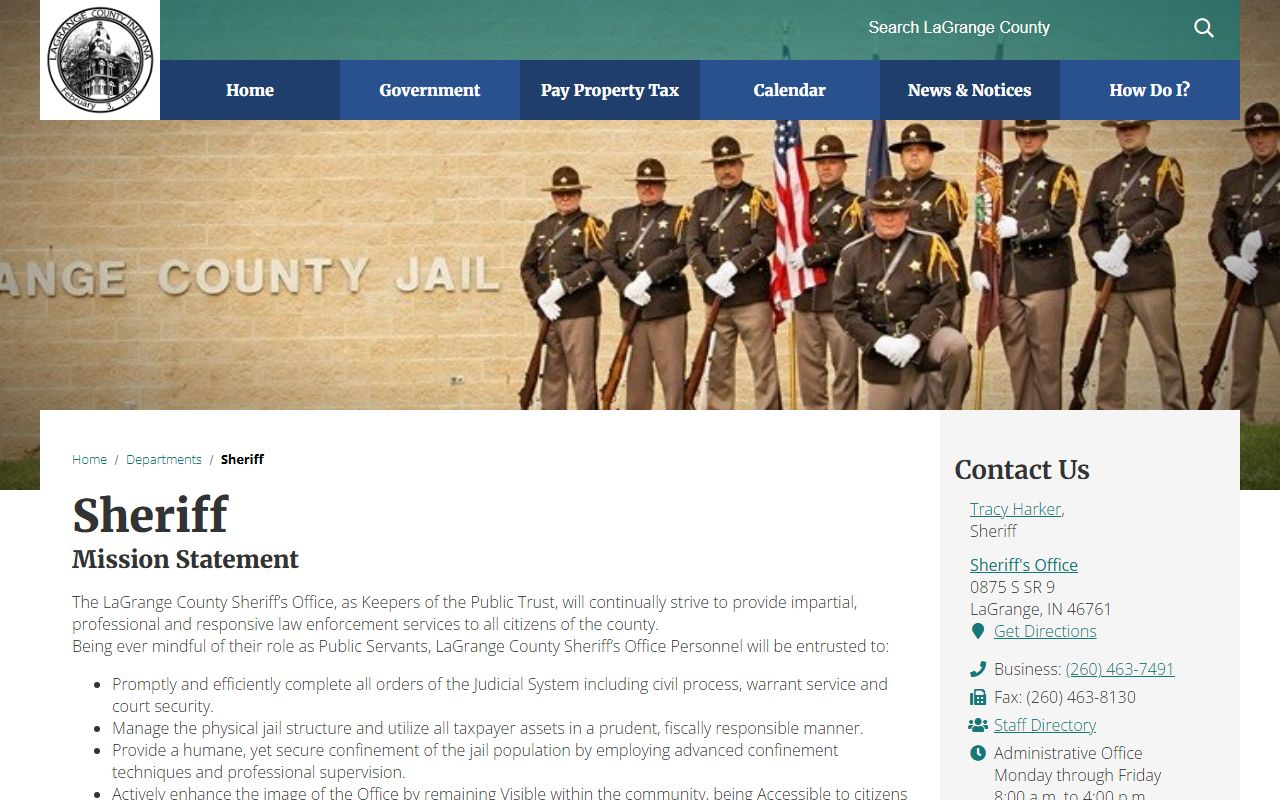LaGrange County inmate search Sheriff's Office page