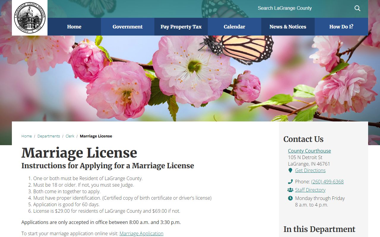 LaGrange County marriage records marriage license instructions
