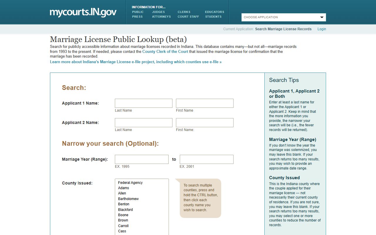 LaGrange County marriage records Indiana Marriage License Public Lookup