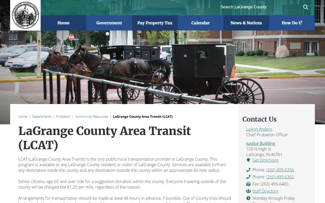 LaGrange County probate records courthouse transportation access