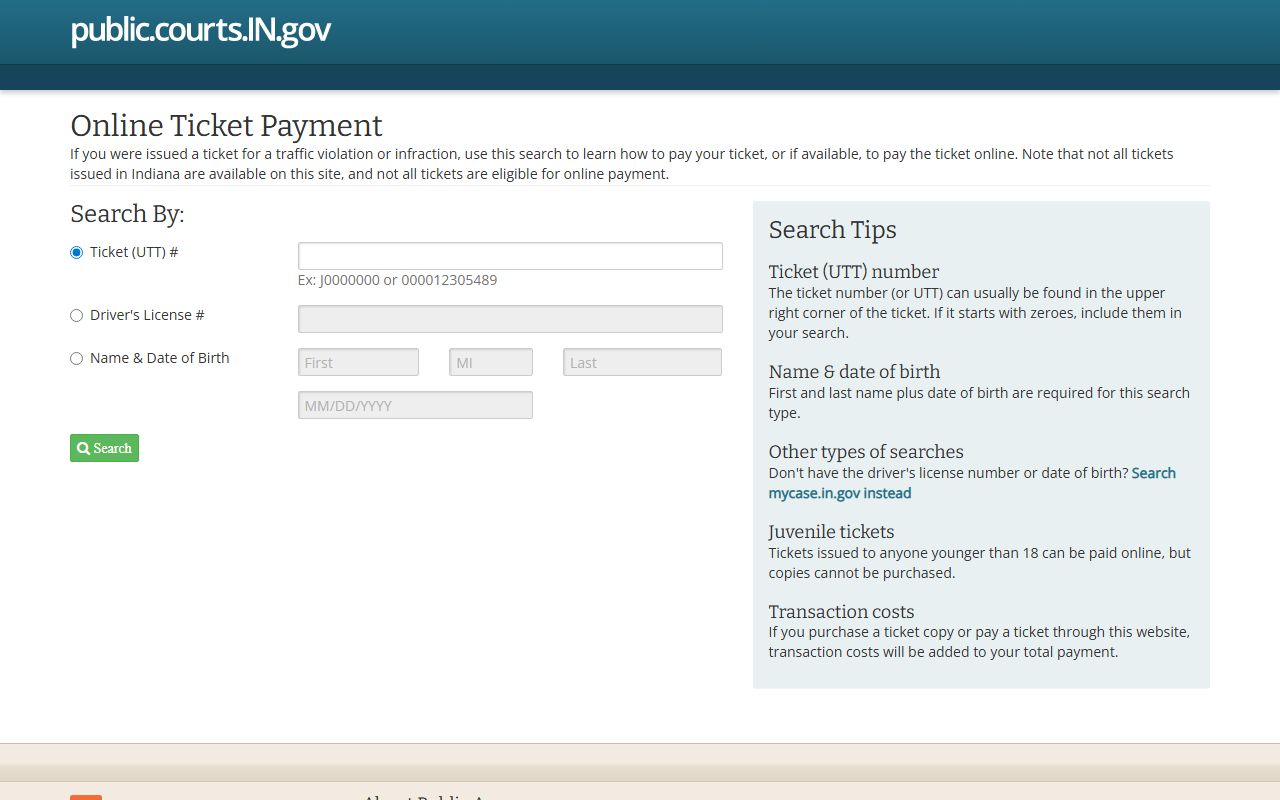 LaGrange County traffic court records Indiana online court payment system