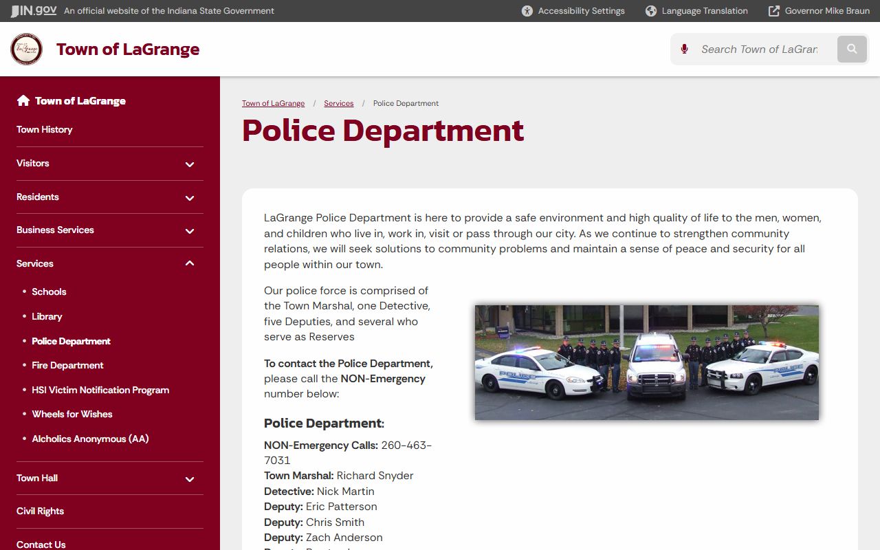 LaGrange County warrant search police department public safety page