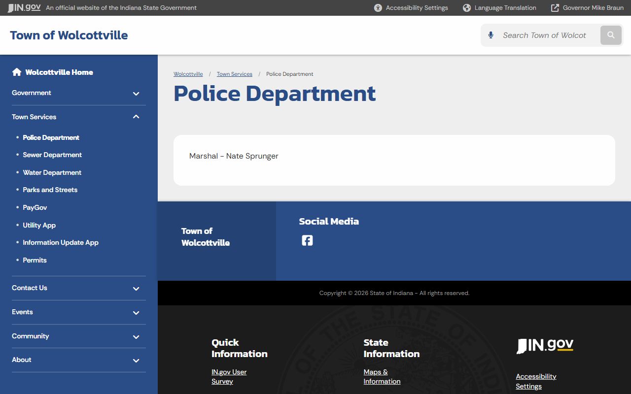 LaGrange County warrant records Wolcottville Police Department page